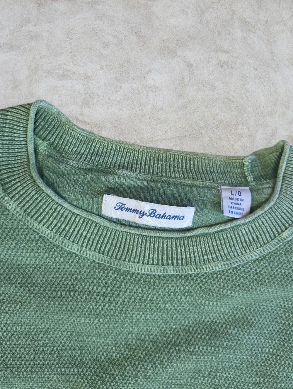 Tommy Bahama Green Textured Cotton Knit Crewneck Sweater Size Large